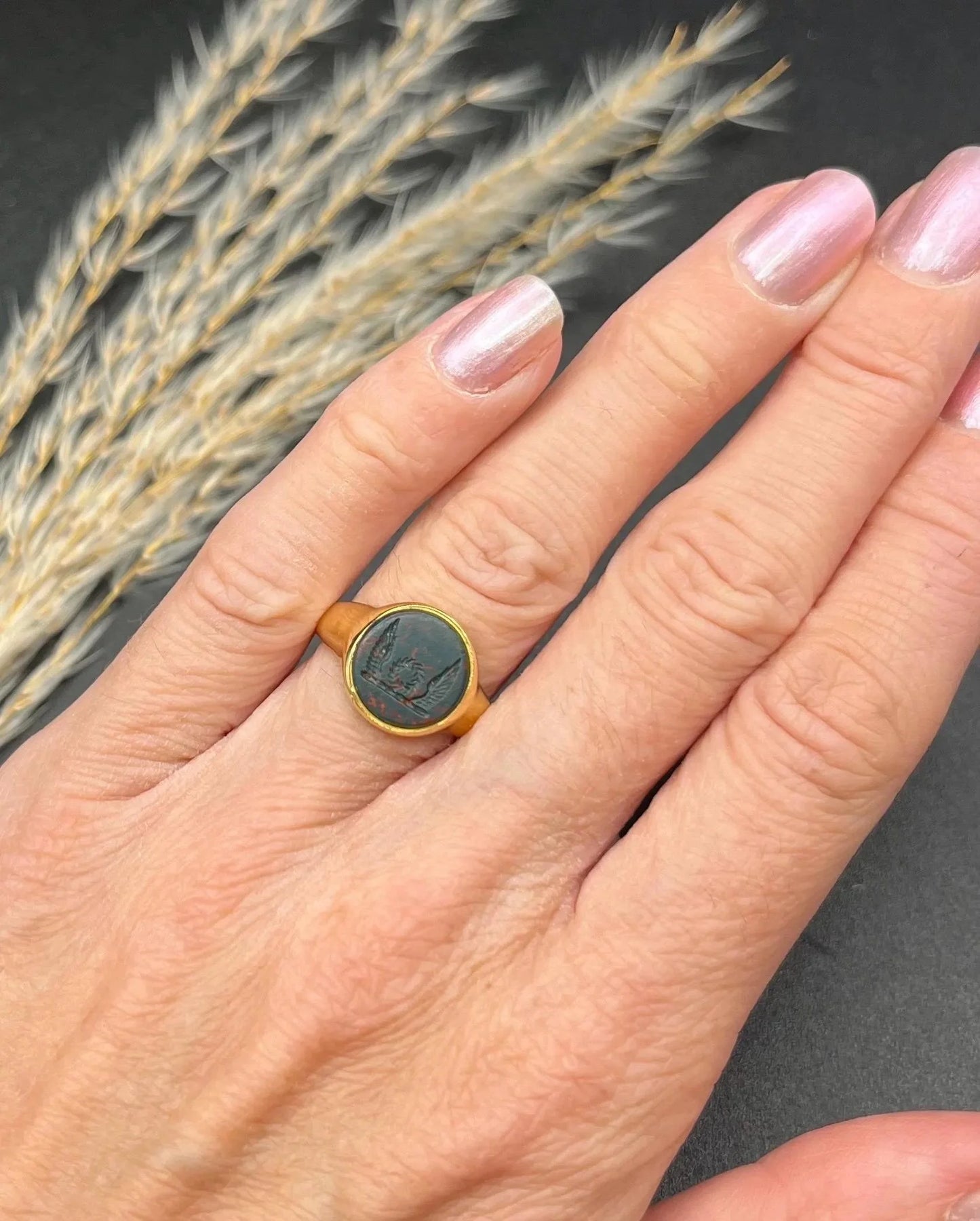 Antique 18 Carat Yellow Gold Bloodstone Signet Ring, Hallmarked Birmingham 1915