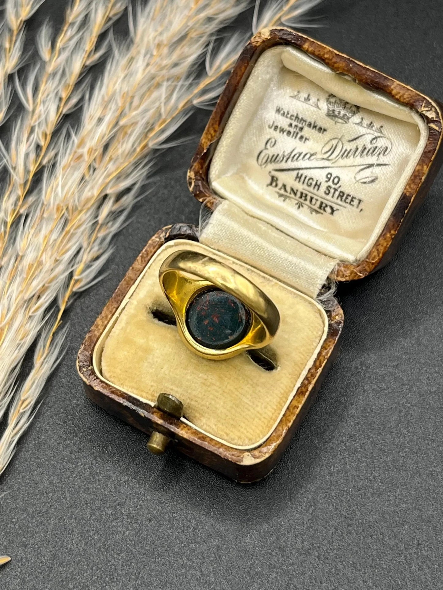 Antique 18 Carat Yellow Gold Bloodstone Signet Ring, Hallmarked Birmingham 1915