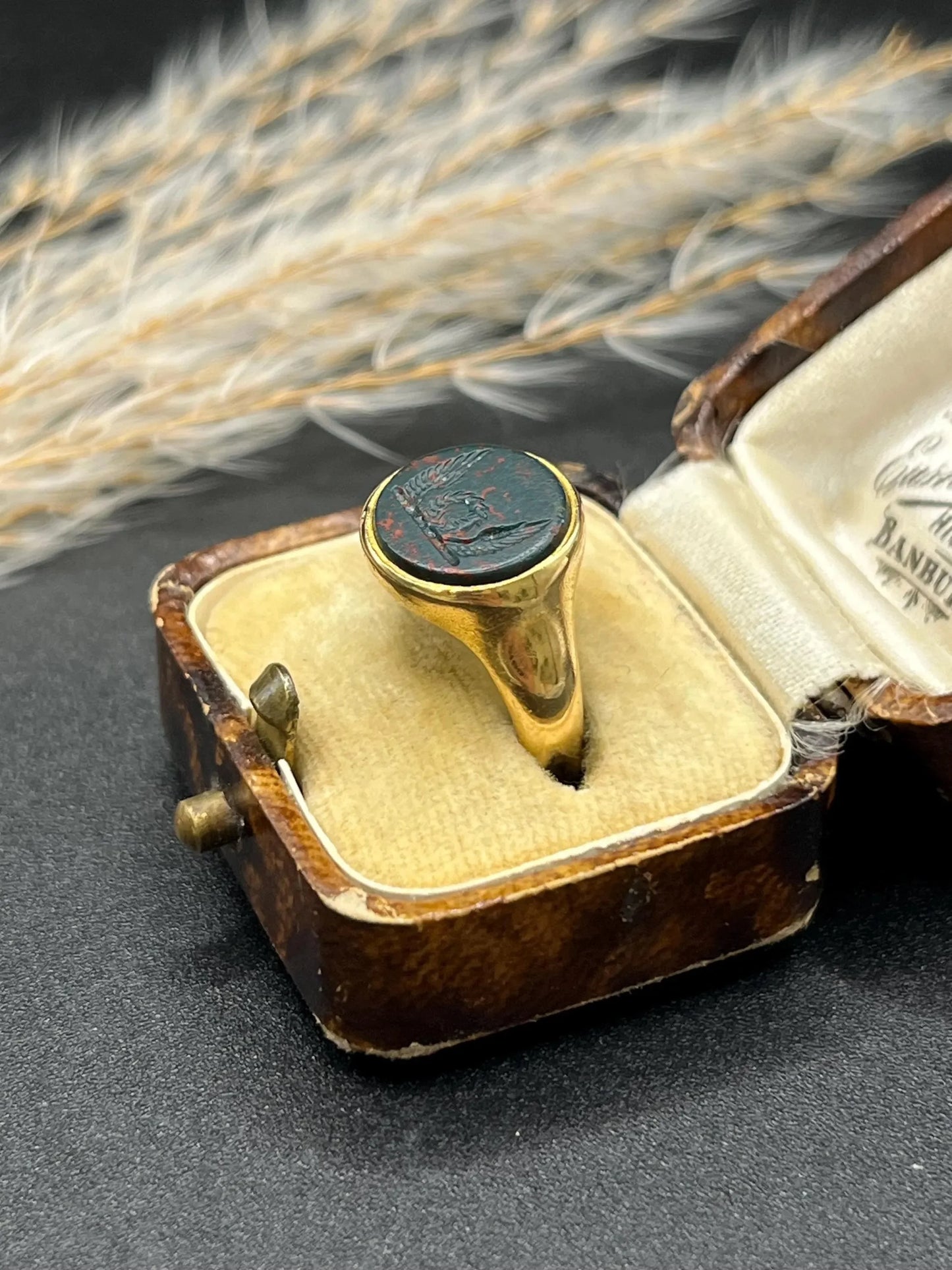 Antique 18 Carat Yellow Gold Bloodstone Signet Ring, Hallmarked Birmingham 1915