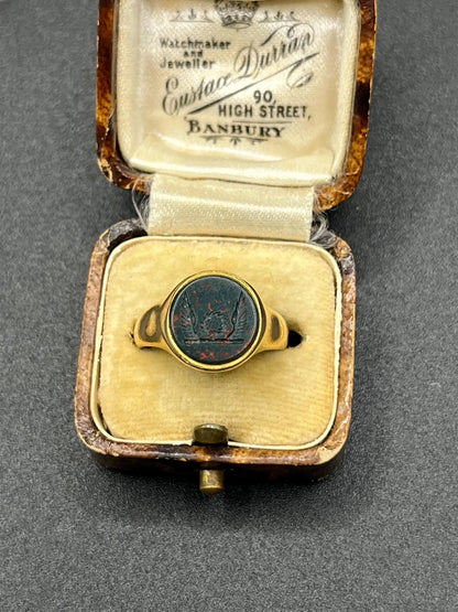 Antique 18 Carat Yellow Gold Bloodstone Signet Ring, Hallmarked Birmingham 1915