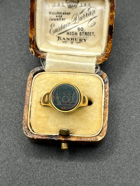 Antique 18 Carat Yellow Gold Bloodstone Signet Ring, Hallmarked Birmingham 1915