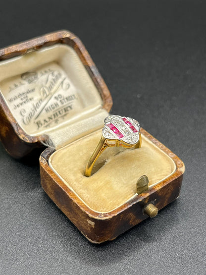 Antique Art Deco 18ct Gold Ruby & Diamond Ring, Circa 1920