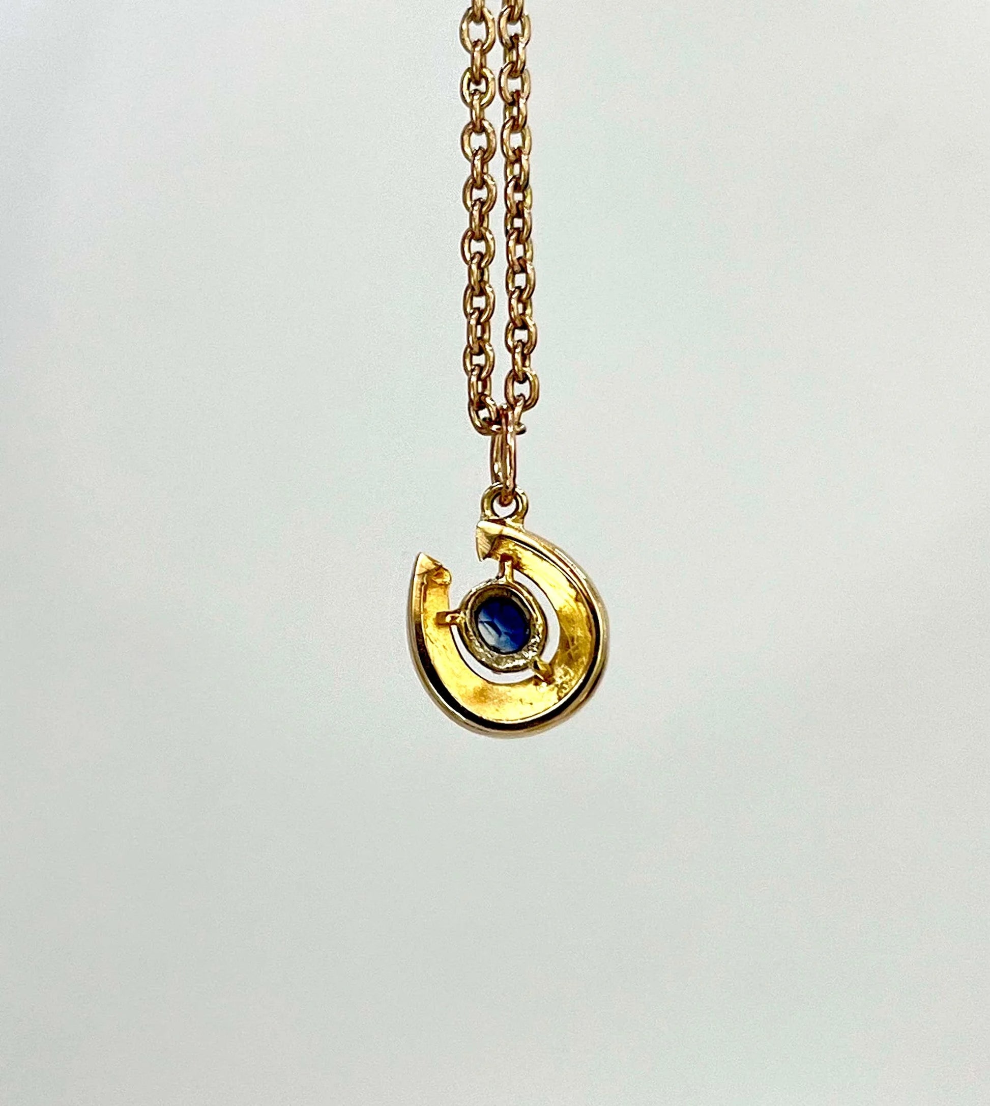 Antique 9 ct Gold Victorian, Sapphire And Diamond Horseshoe Pendant Necklace