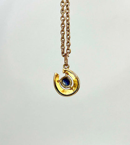 Antique 9 ct Gold Victorian, Sapphire And Diamond Horseshoe Pendant Necklace