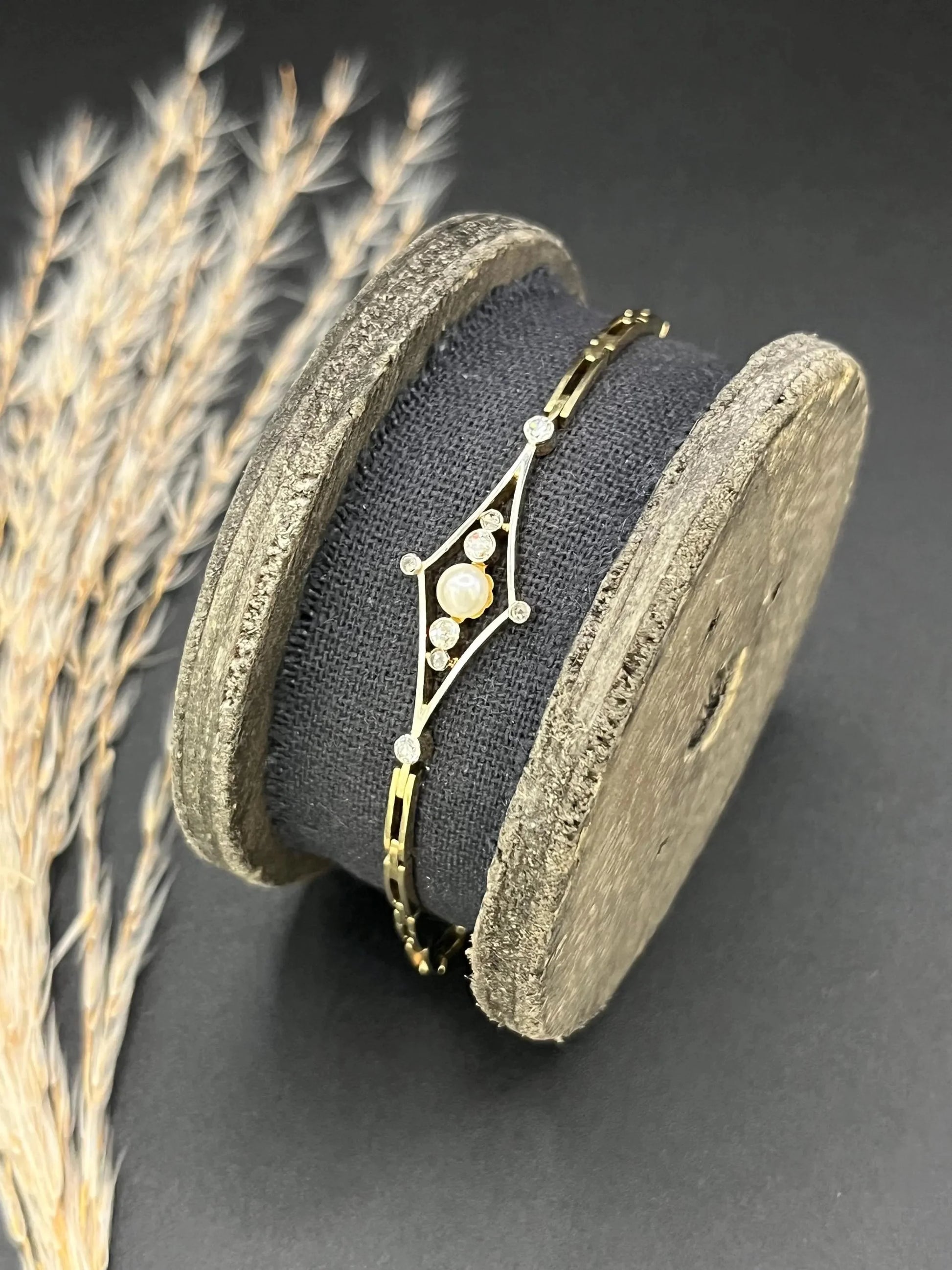 Art Deco 18 Carat Yellow Gold, Platinum, Diamond and Pearl Bracelet, Circa 1920