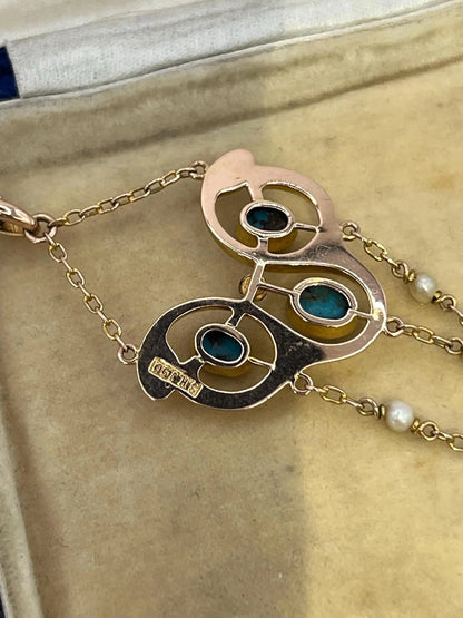 Antique 9 ct Gold, Pearl And Turquoise Drop Pendant, Circa 1920's