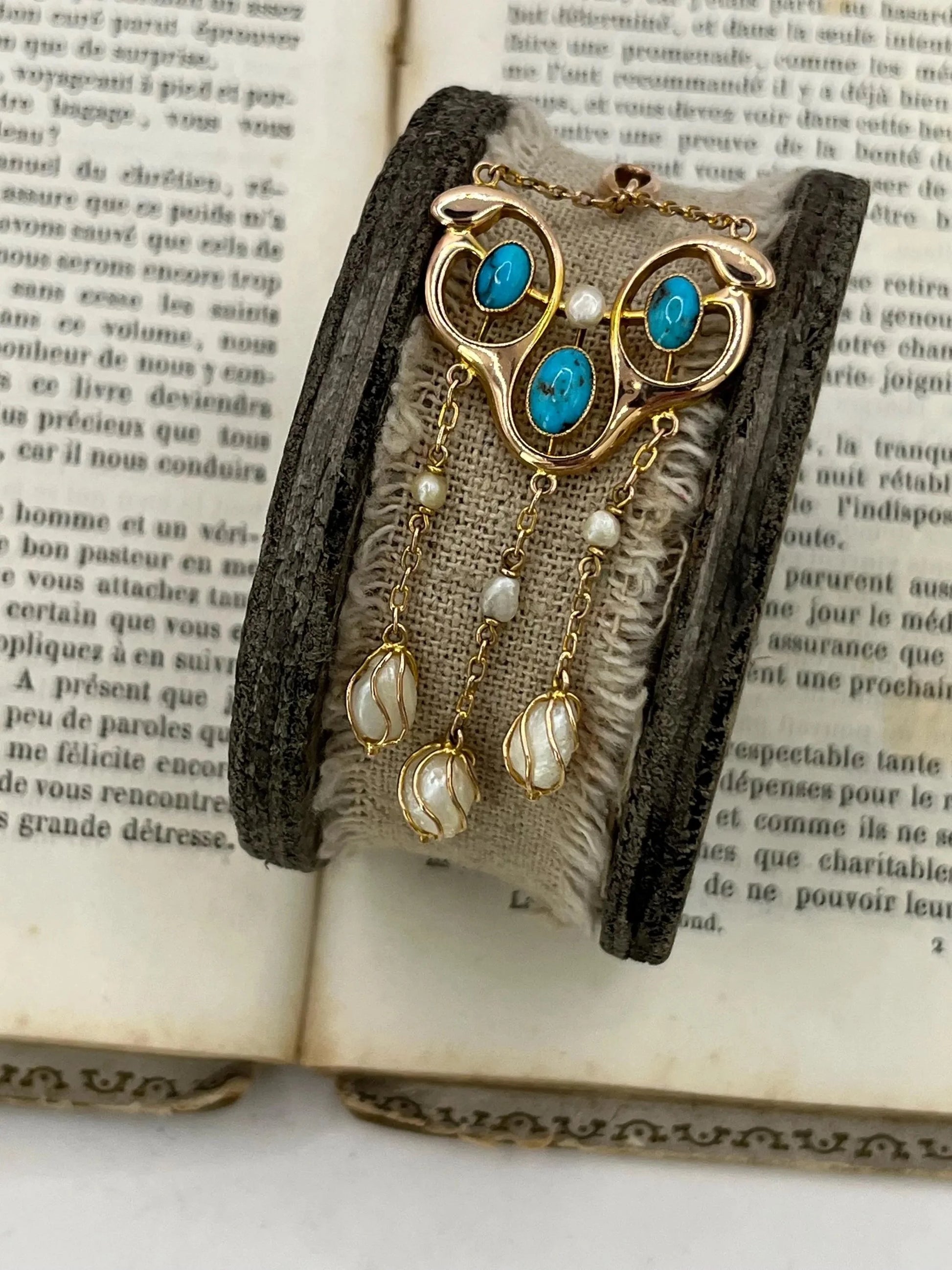 Antique 9 ct Gold, Pearl And Turquoise Drop Pendant, Circa 1920's