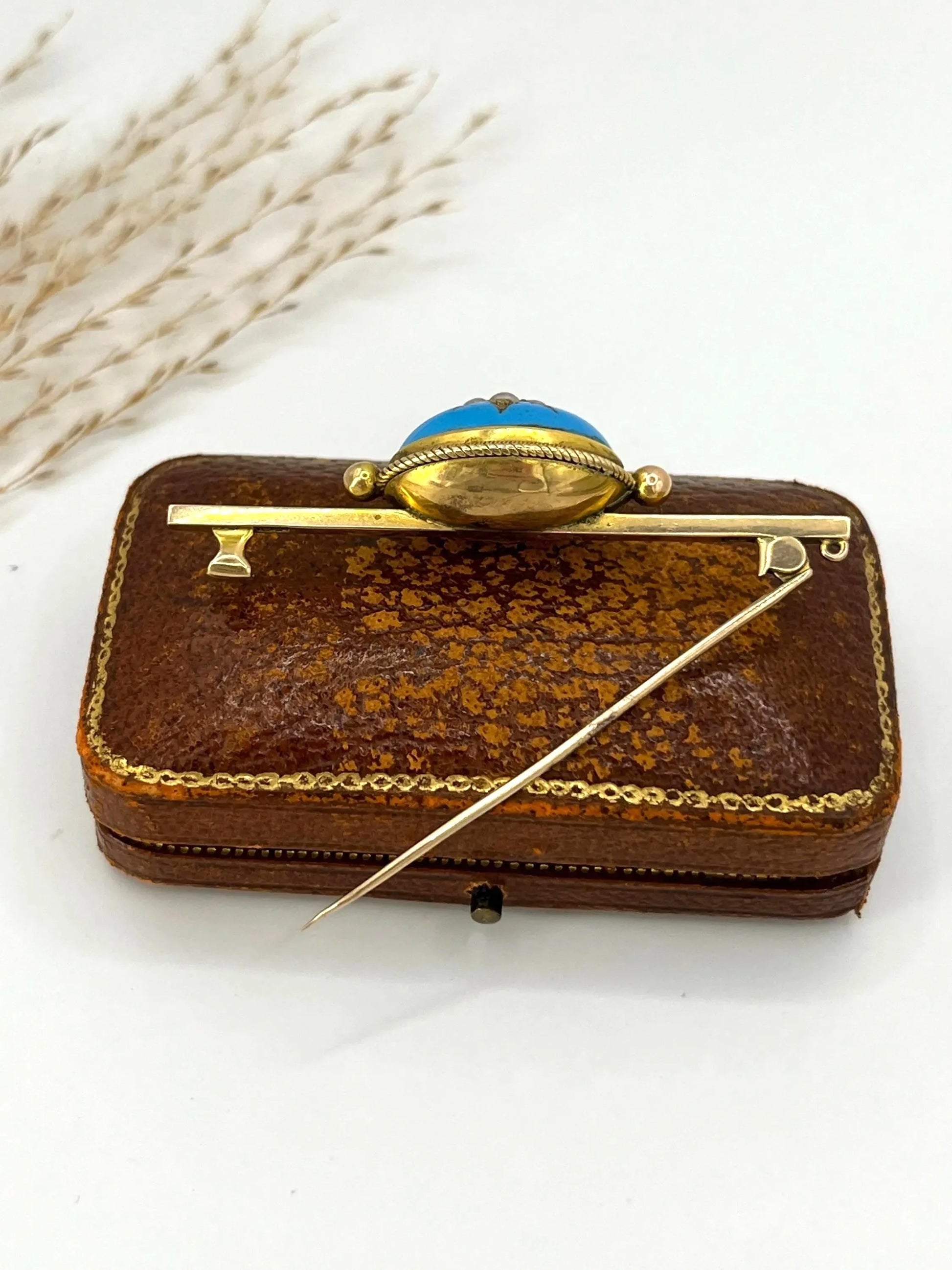 Antique 15 ct Yellow Gold, Victorian Blue Enamel, Diamond And Seed Pearl Brooch