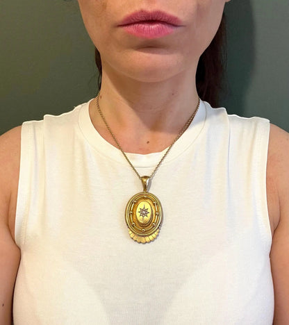 Antique 15 Carat Yellow Gold And Seed Pearl, Victorian Ornate Pendant