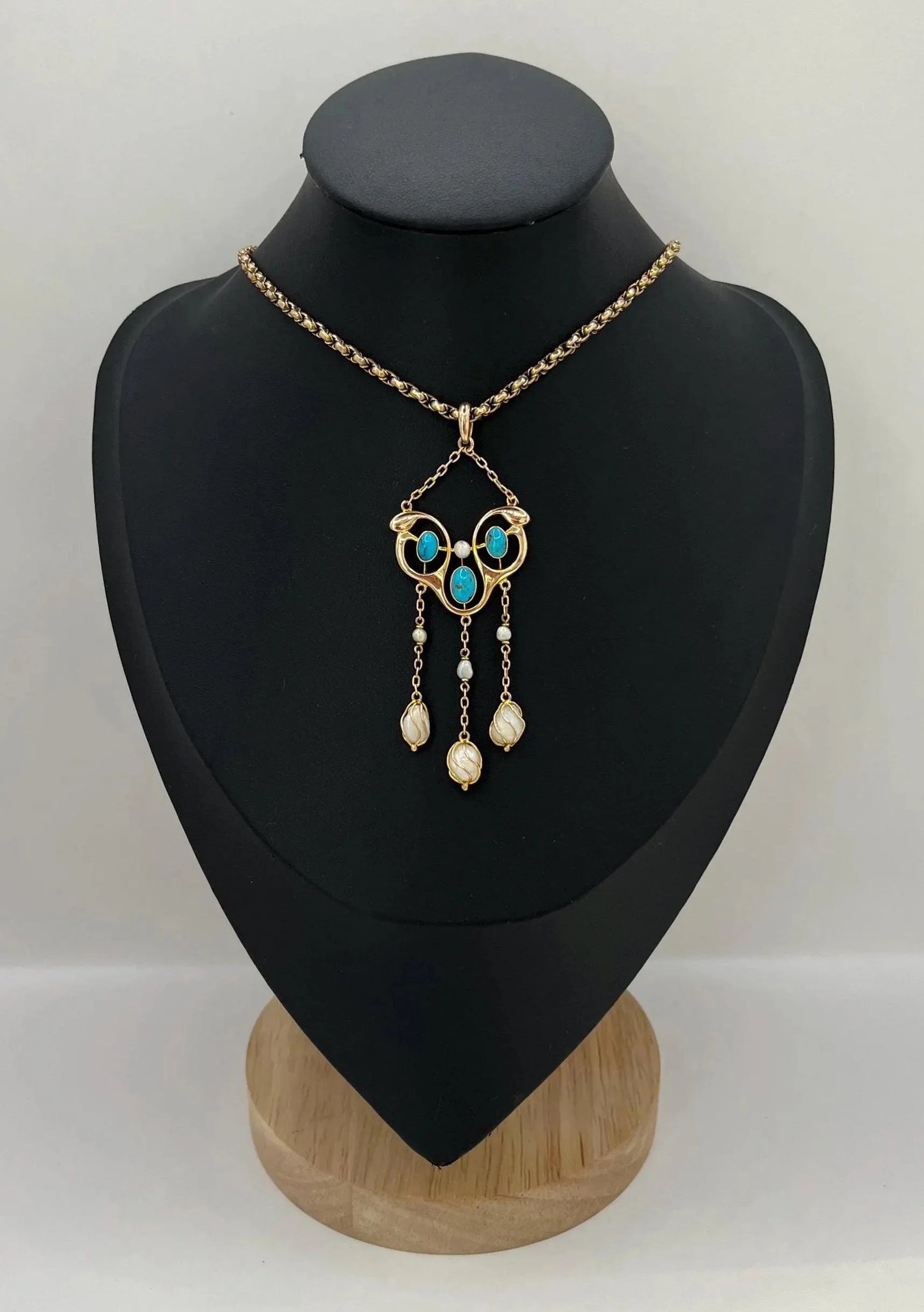 Antique 9 ct Gold, Pearl And Turquoise Drop Pendant, Circa 1920's