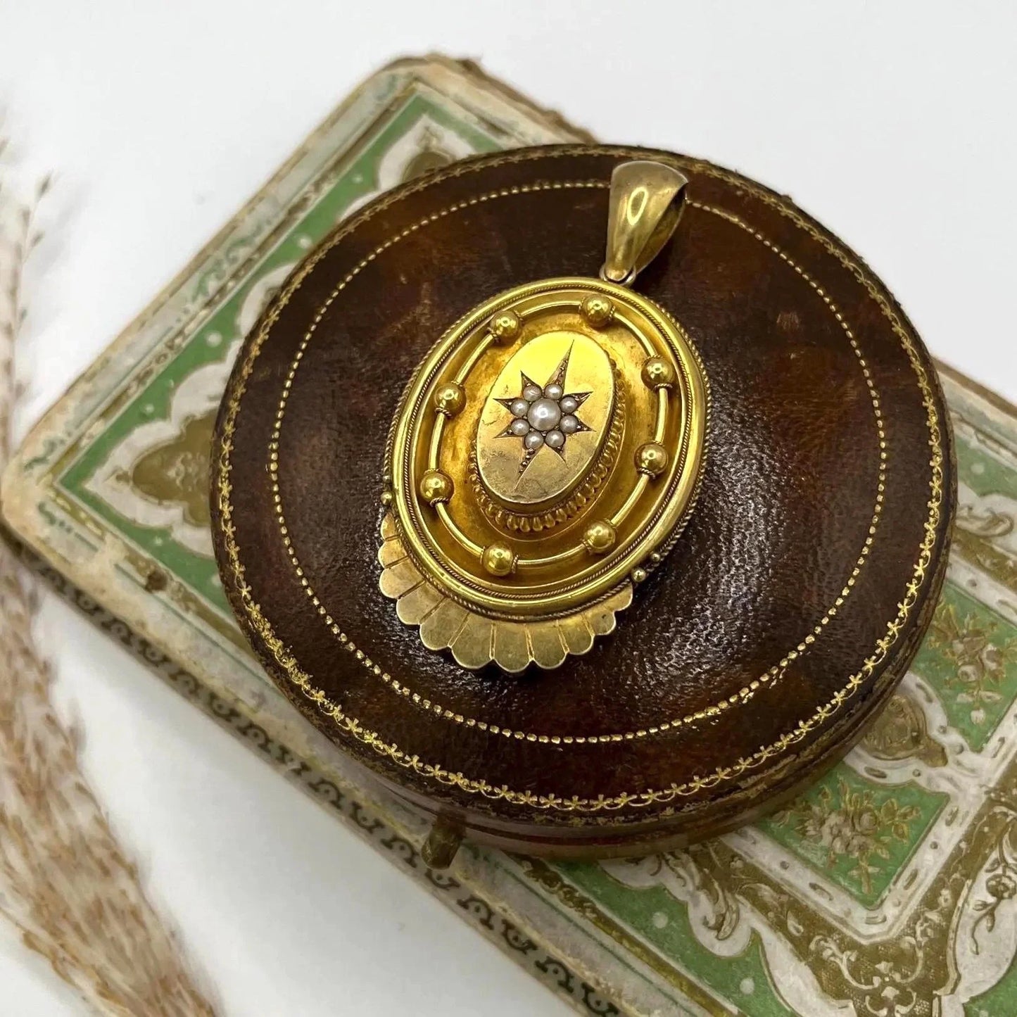 Antique 15 Carat Yellow Gold And Seed Pearl, Victorian Ornate Pendant