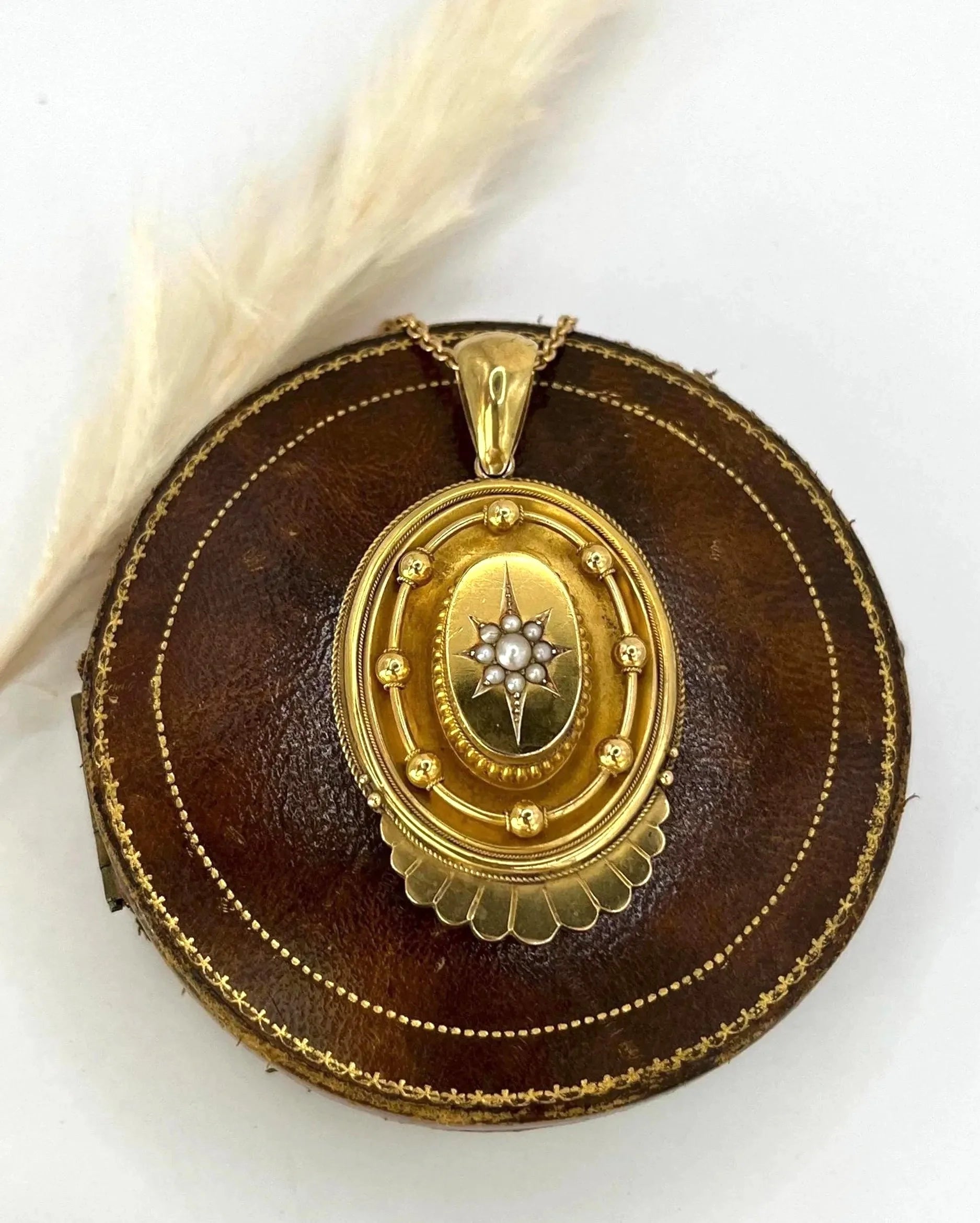 Antique 15 Carat Yellow Gold And Seed Pearl, Victorian Ornate Pendant
