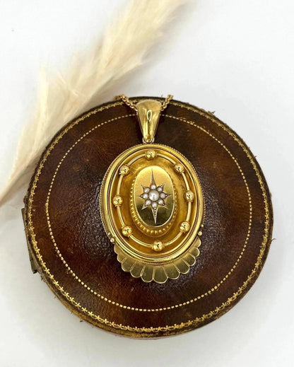 Antique 15 Carat Yellow Gold And Seed Pearl, Victorian Ornate Pendant