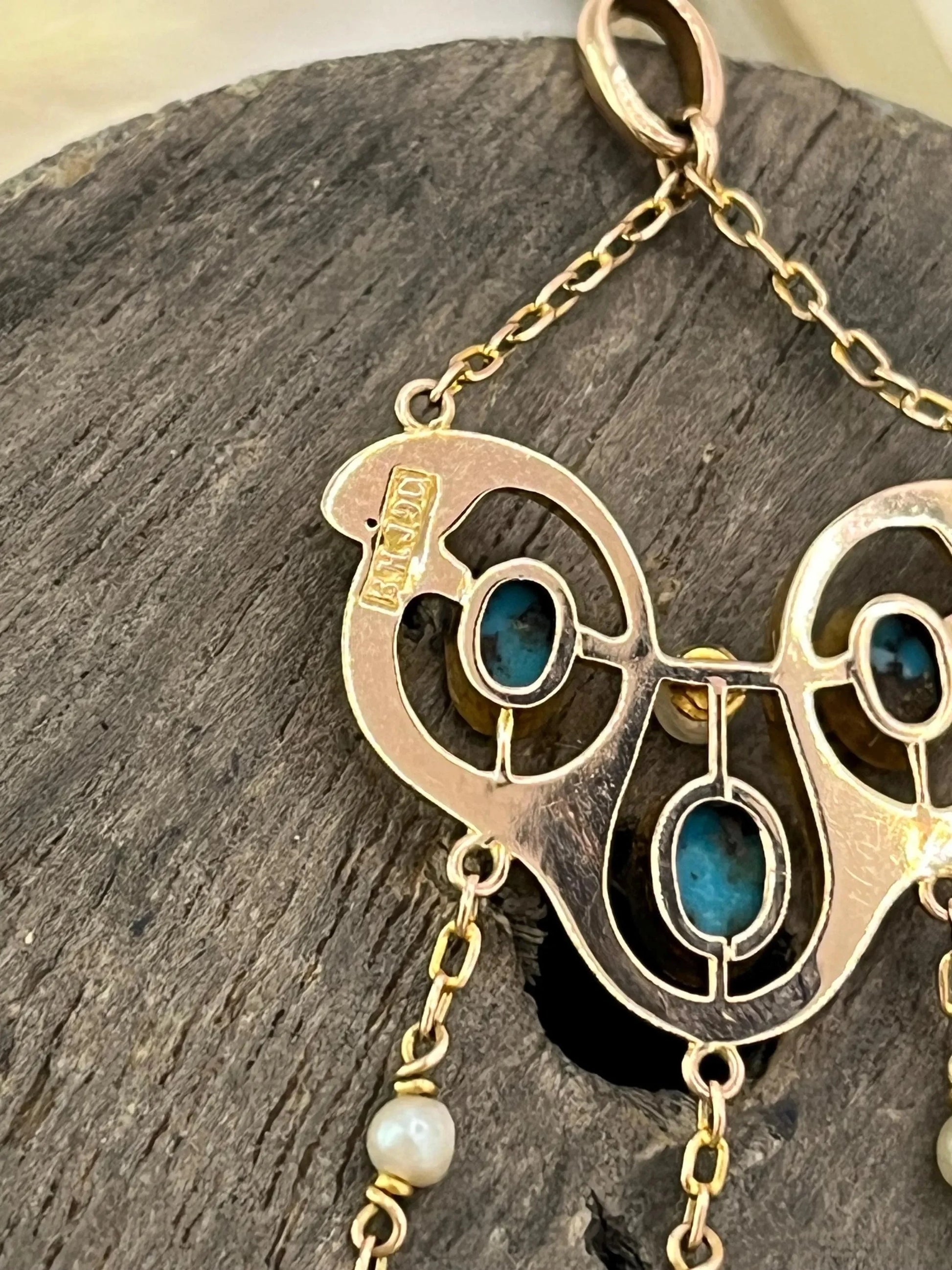 Antique 9 ct Gold, Pearl And Turquoise Drop Pendant, Circa 1920's