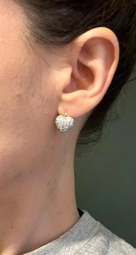 18 Carat White Gold Diamond Heart Shaped Earrings, 1.00 Carat