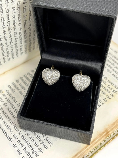 18 Carat White Gold Diamond Heart Shaped Earrings, 1.00 Carat