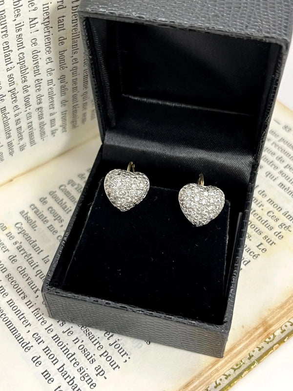 18 Carat White Gold Diamond Heart Shaped Earrings, 1.00 Carat