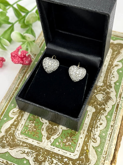 18 Carat White Gold Diamond Heart Shaped Earrings, 1.00 Carat