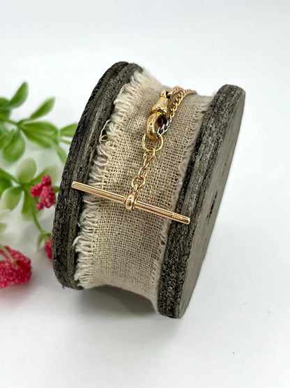 Antique 18 Carat Yellow Gold and Platinum Curb Link Bracelet with T-Bar, Circa 1910