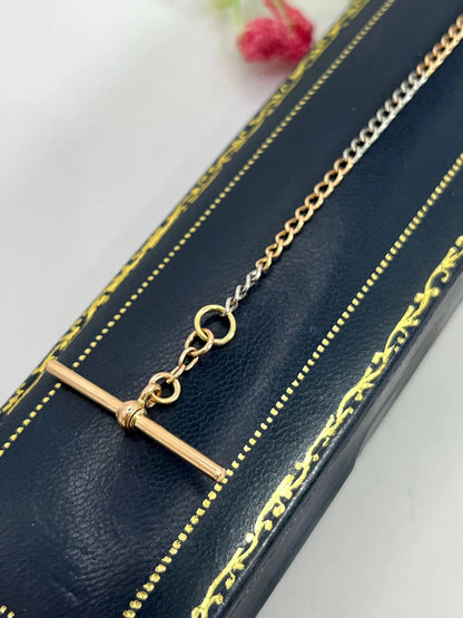 Antique 18 Carat Yellow Gold and Platinum Curb Link Bracelet with T-Bar, Circa 1910