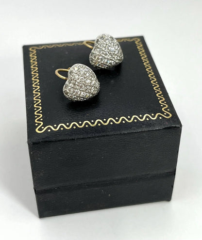 18 Carat White Gold Diamond Heart Shaped Earrings, 1.00 Carat
