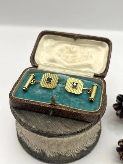 Art Deco 18 Carat Yellow Gold Sapphire Cufflinks, Circa 1920
