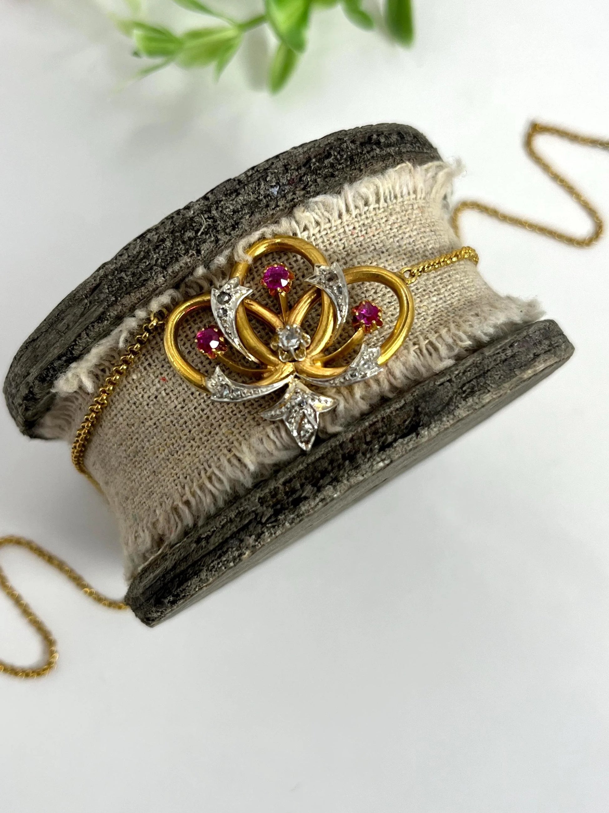 Antique Ruby Diamond and 18ct Gold Necklace , Circa 1900