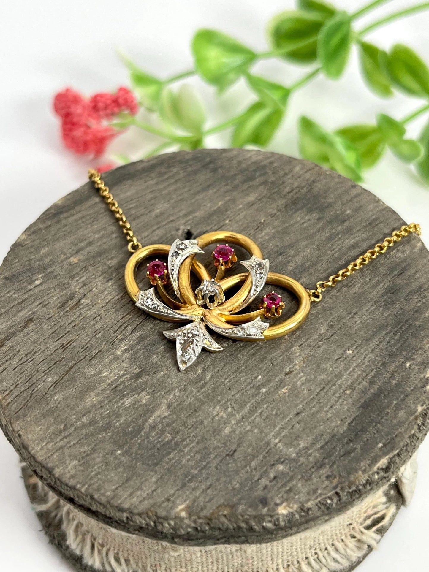 Antique Ruby Diamond and 18ct Gold Necklace , Circa 1900