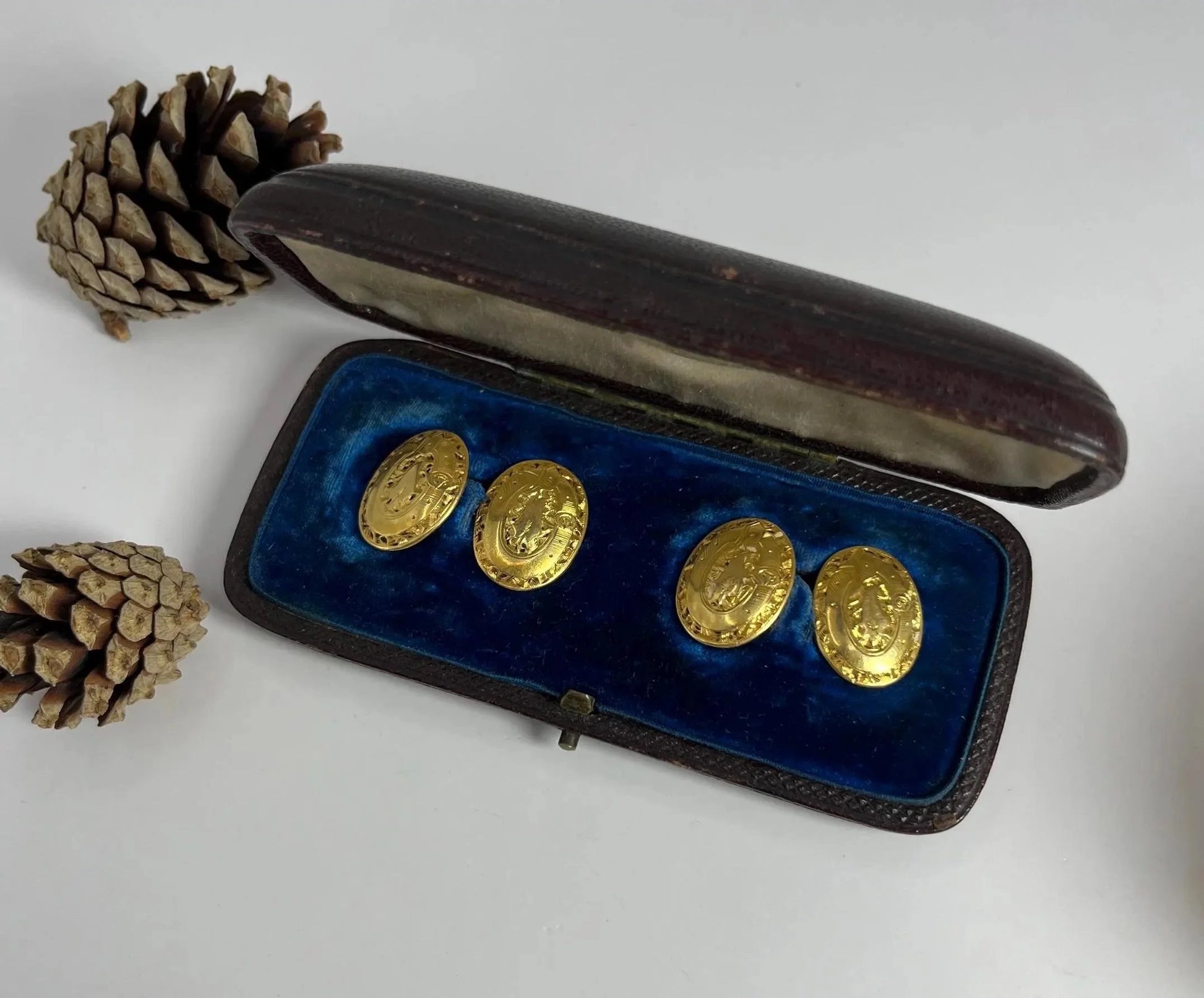 Antique 18 Carat Yellow Gold Edwardian Hand Engraved Cufflinks