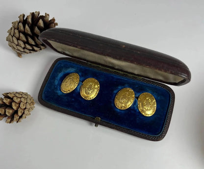 Antique 18 Carat Yellow Gold Edwardian Hand Engraved Cufflinks