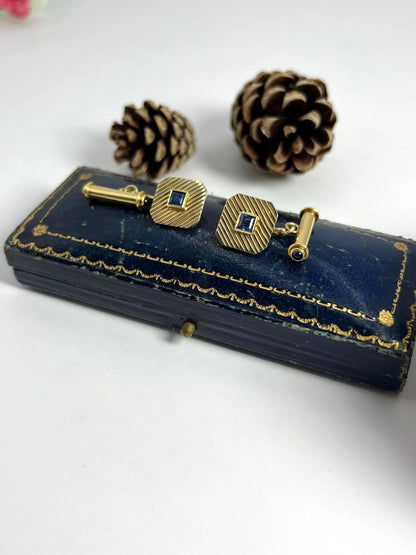 Art Deco 18 Carat Yellow Gold Sapphire Cufflinks, Circa 1920