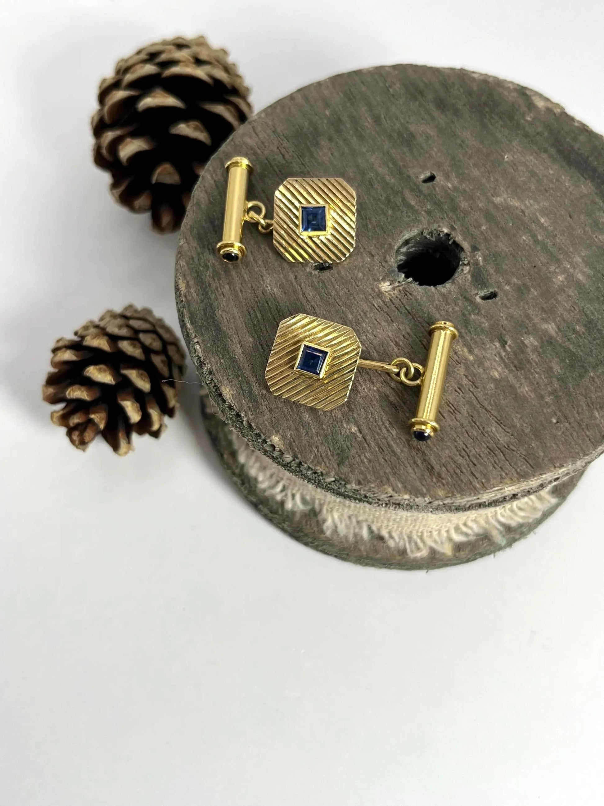 Art Deco 18 Carat Yellow Gold Sapphire Cufflinks, Circa 1920