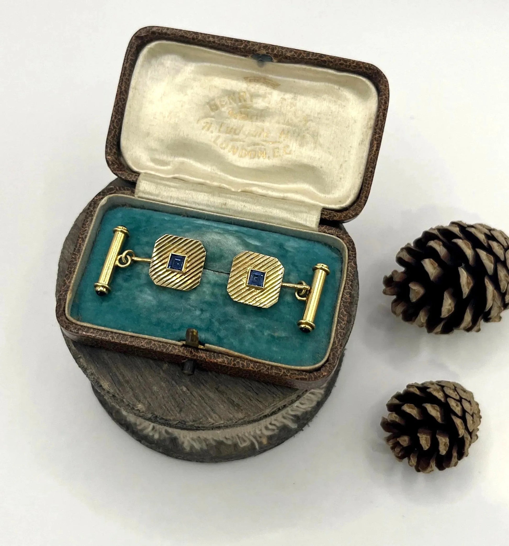 Art Deco 18 Carat Yellow Gold Sapphire Cufflinks, Circa 1920