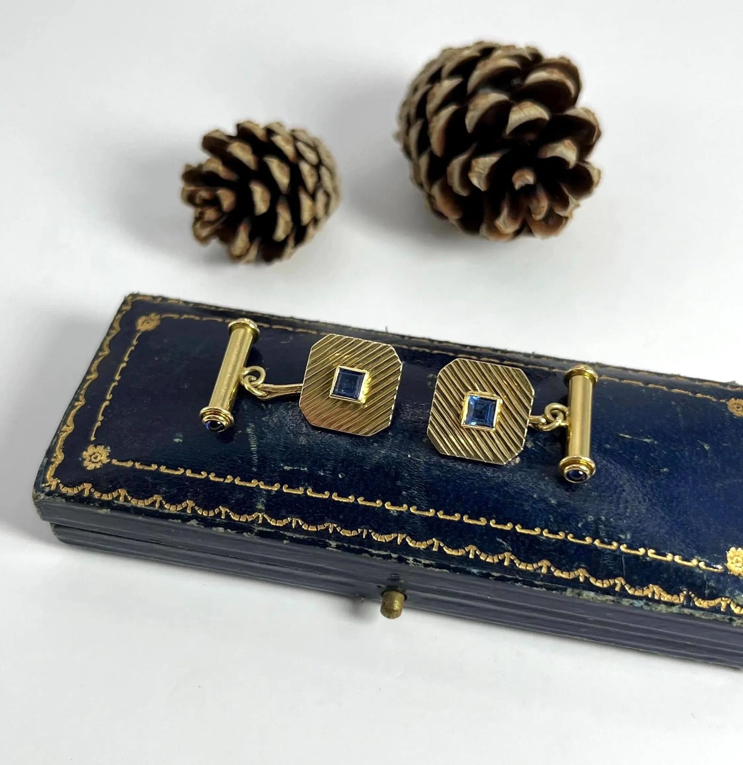 Art Deco 18 Carat Yellow Gold Sapphire Cufflinks, Circa 1920
