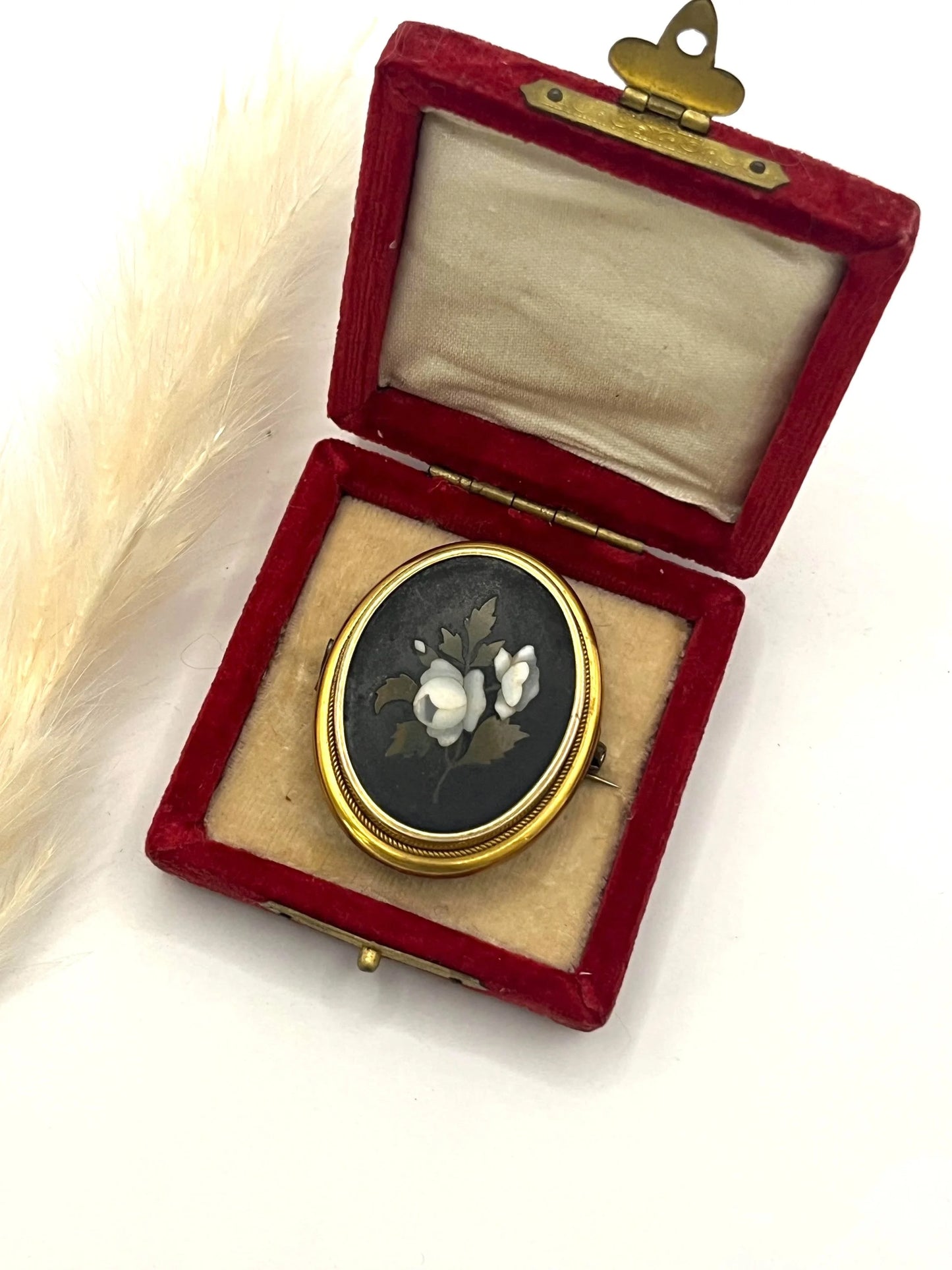 Victorian 15 Carat Gold Pietra Dura Floral Peony Mosaic Brooch, Circa 1880