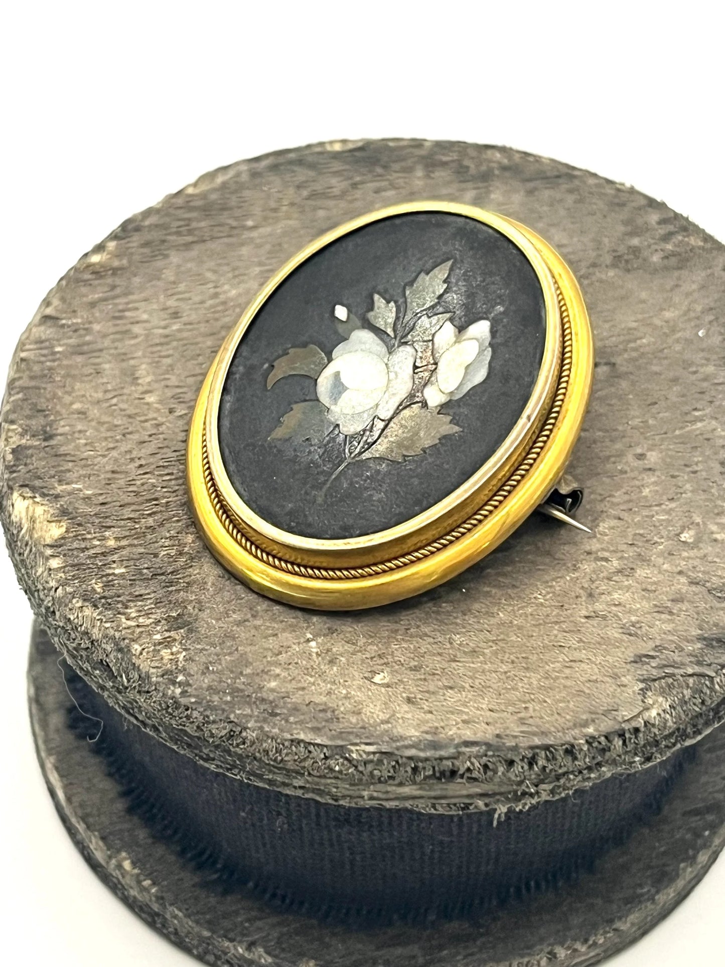 Victorian 15 Carat Gold Pietra Dura Floral Peony Mosaic Brooch, Circa 1880