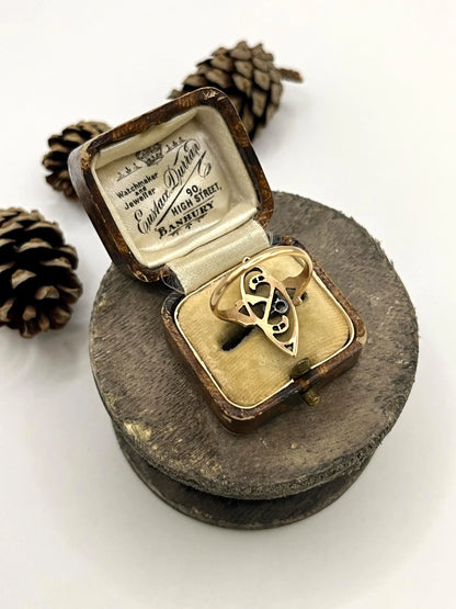 Antique 18 ct Rose Gold And Silver Diamond Set, Art Nouveau Ring