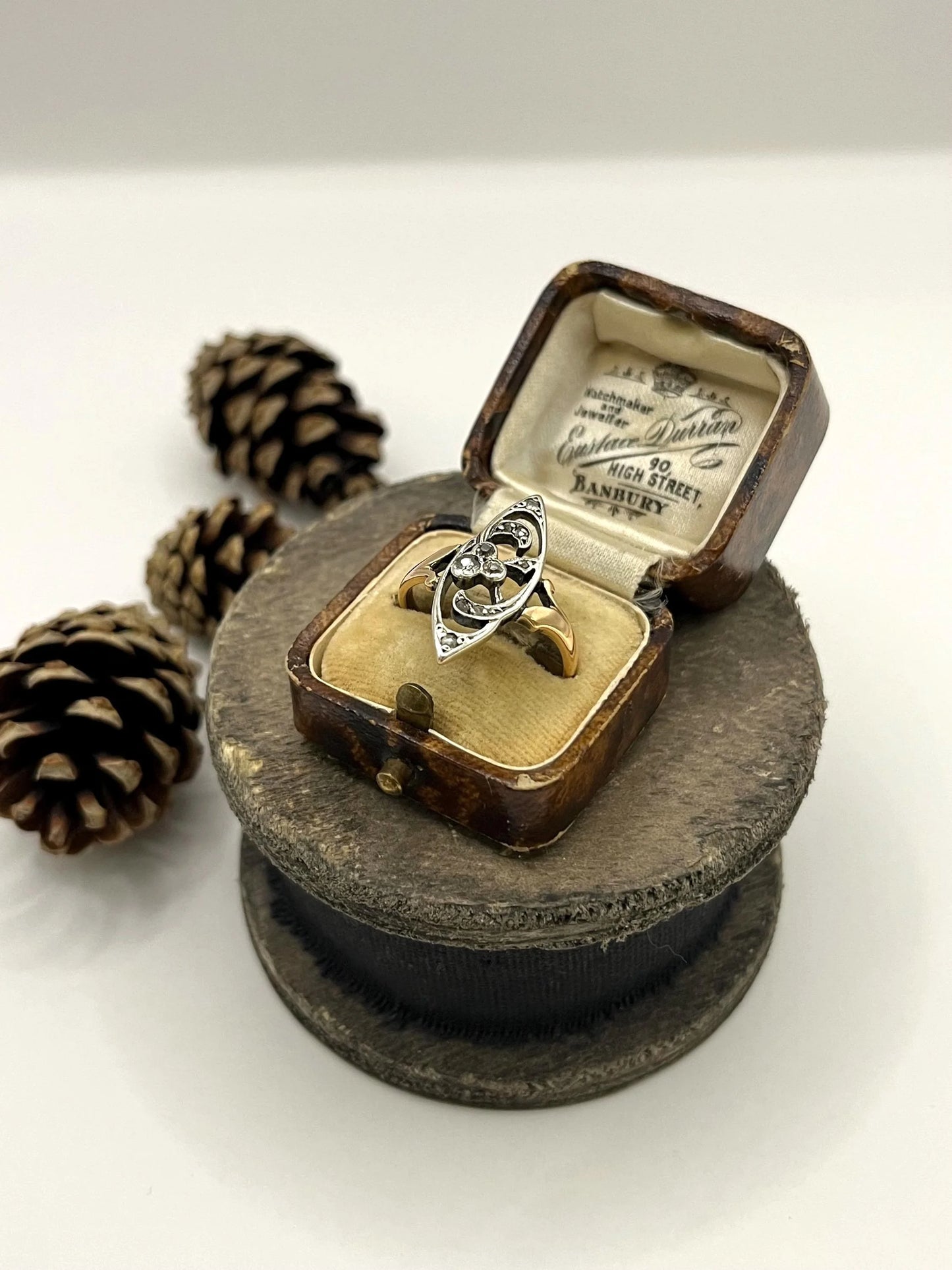 Antique 18 ct Rose Gold And Silver Diamond Set, Art Nouveau Ring