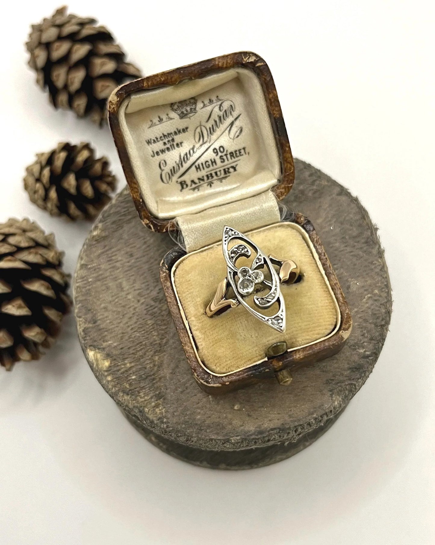 Antique 18 ct Rose Gold And Silver Diamond Set, Art Nouveau Ring