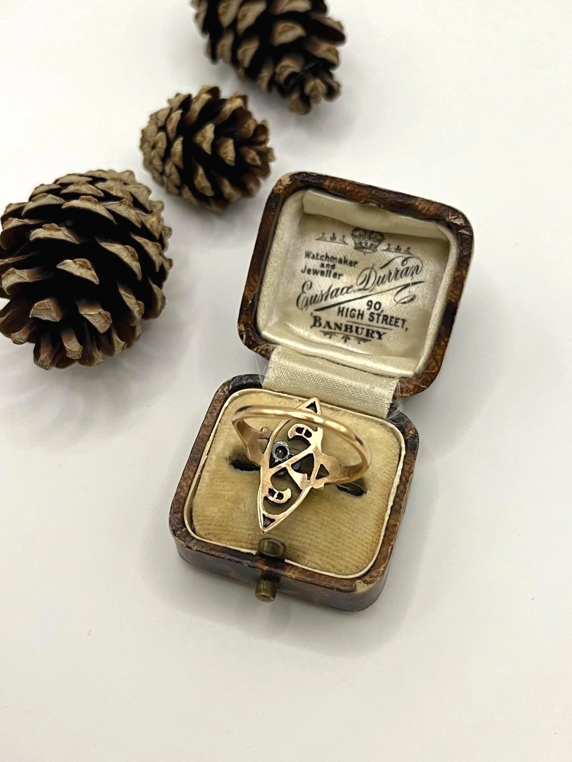 Antique 18 ct Rose Gold And Silver Diamond Set, Art Nouveau Ring