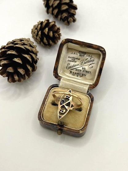 Antique 18 ct Rose Gold And Silver Diamond Set, Art Nouveau Ring