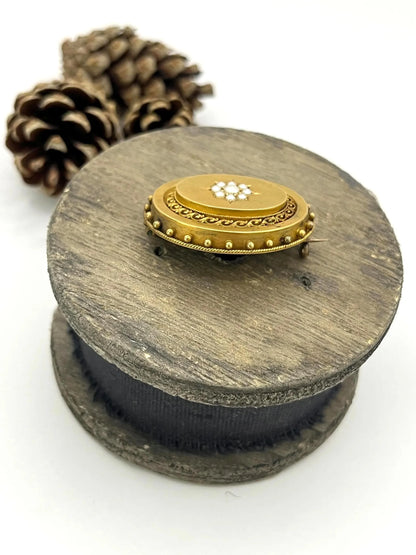 Victorian 15 Carat Yellow Gold Oval Pearl Brooch, Circa 1880