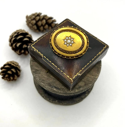 Victorian 15 Carat Yellow Gold Oval Pearl Brooch, Circa 1880