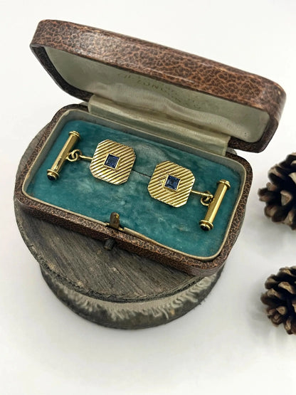 Art Deco 18 Carat Yellow Gold Sapphire Cufflinks, Circa 1920