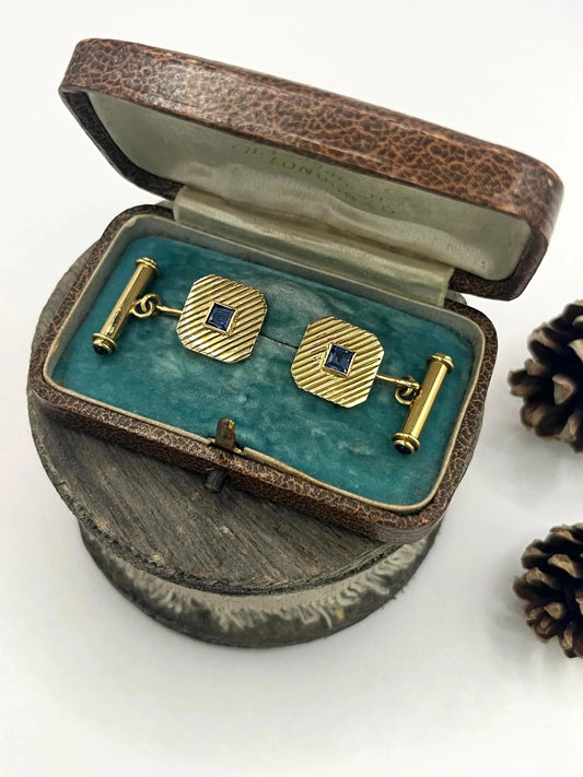Art Deco 18 Carat Yellow Gold Sapphire Cufflinks, Circa 1920