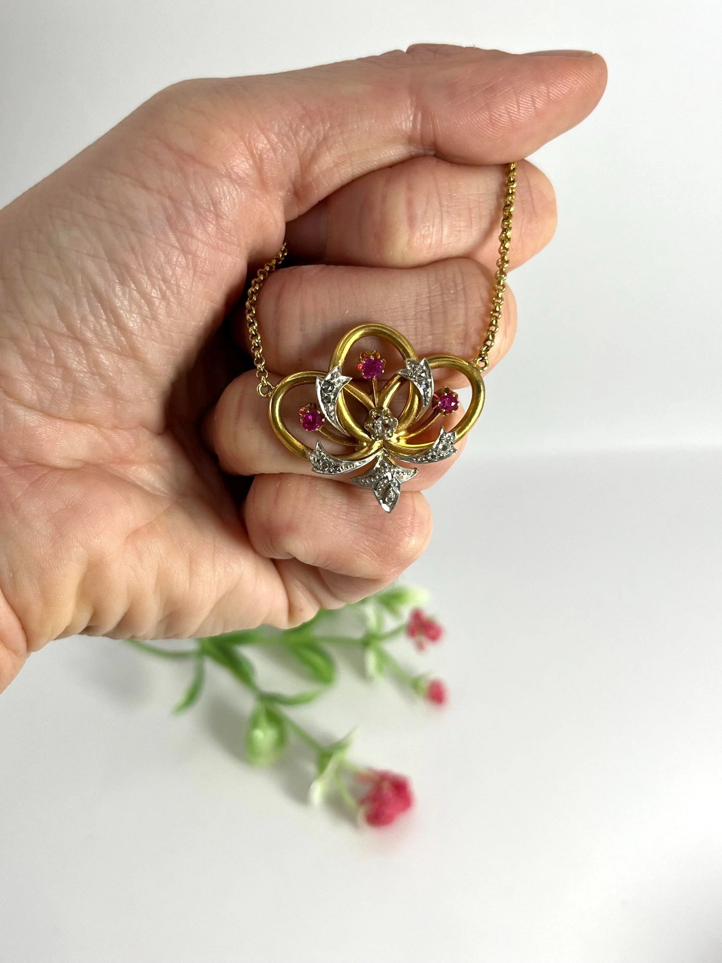 Antique Ruby Diamond and 18ct Gold Necklace , Circa 1900