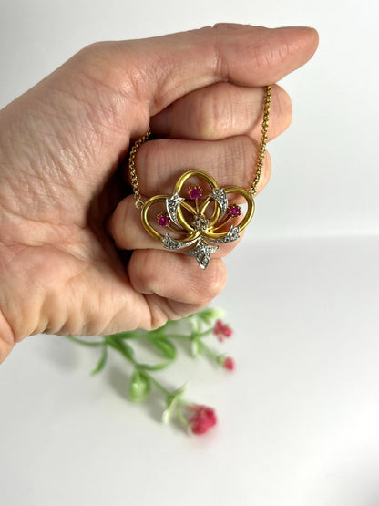 Antique Ruby Diamond and 18ct Gold Necklace , Circa 1900