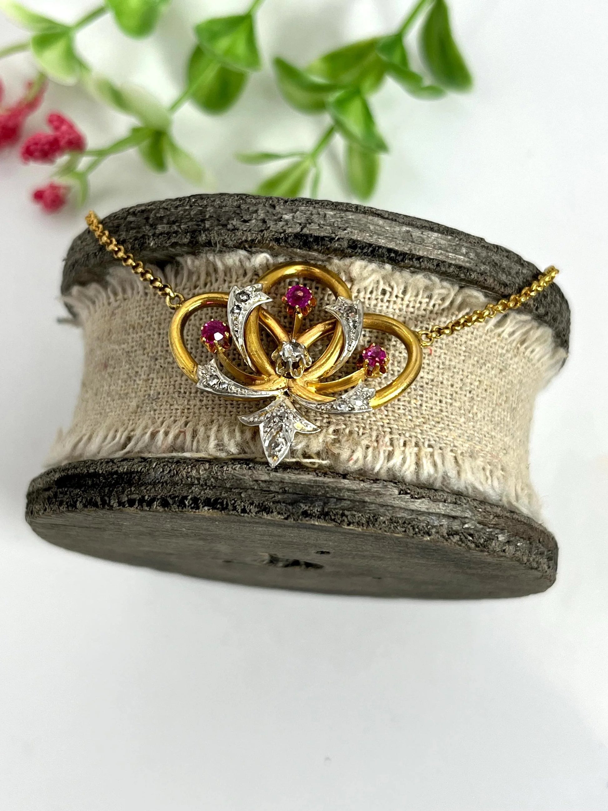 Antique Ruby Diamond and 18ct Gold Necklace , Circa 1900