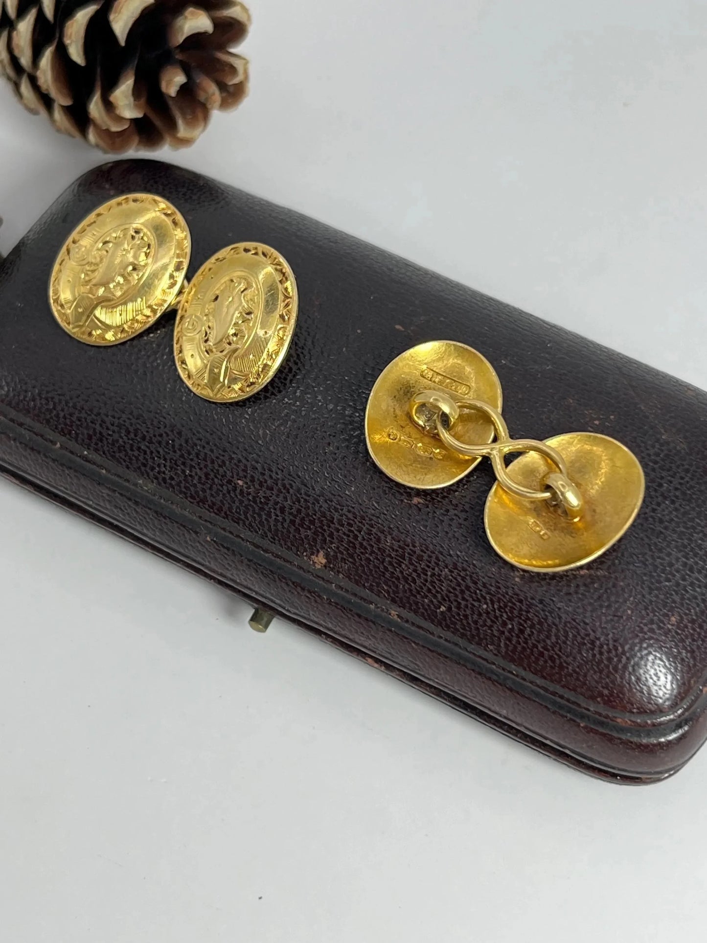 Antique 18 Carat Yellow Gold Edwardian Hand Engraved Cufflinks
