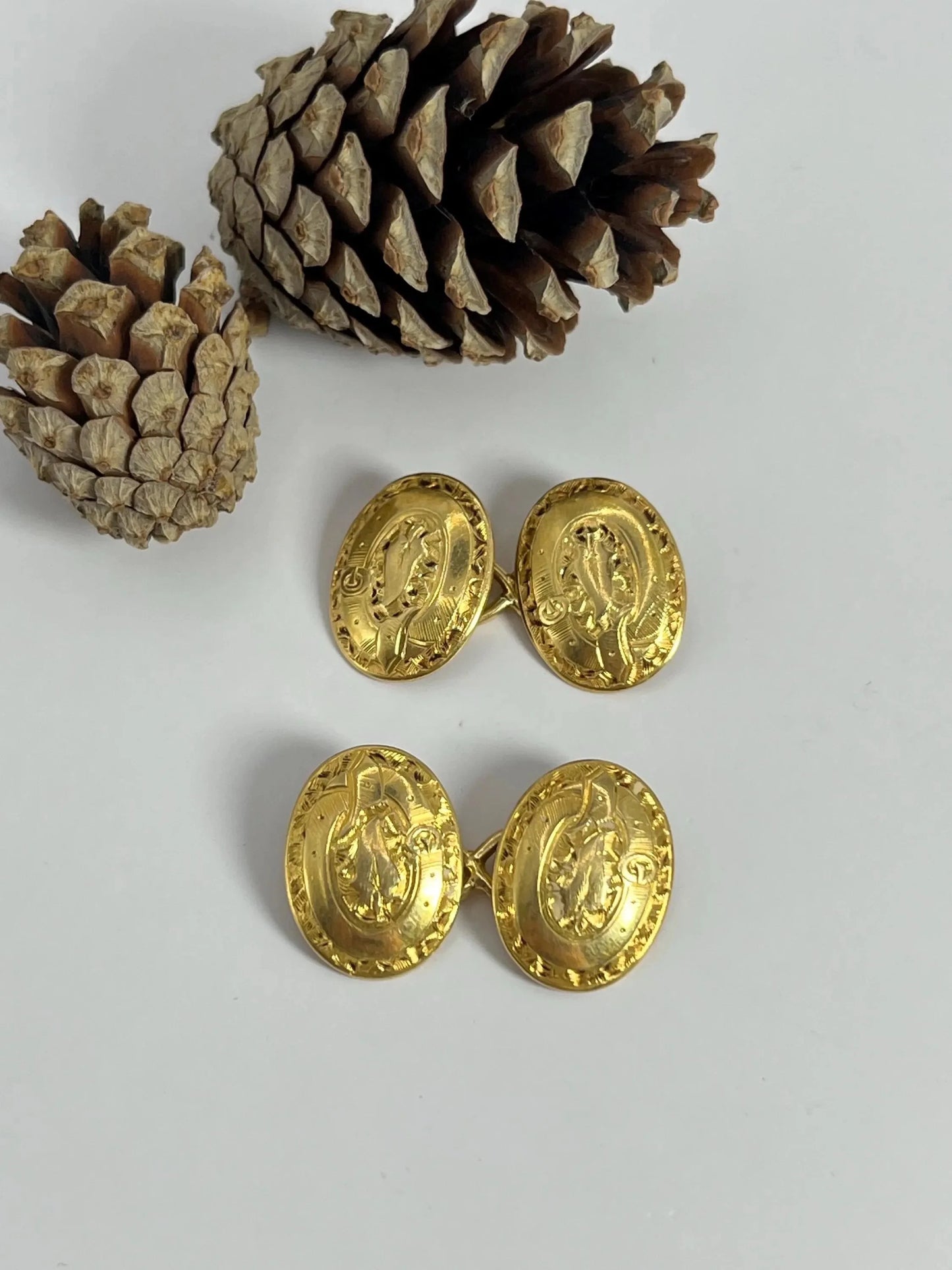 Antique 18 Carat Yellow Gold Edwardian Hand Engraved Cufflinks
